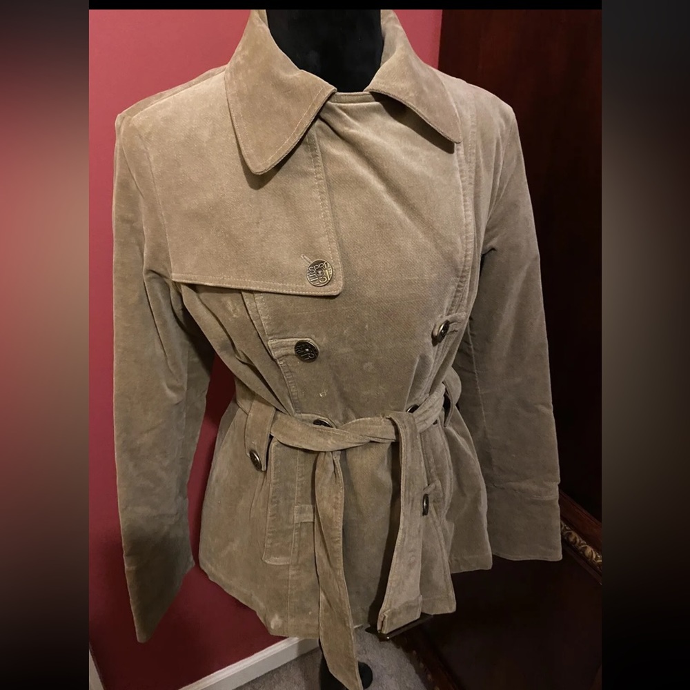Esprit Jacket Pea Coat Style Double Breasted Green Velvet Size L